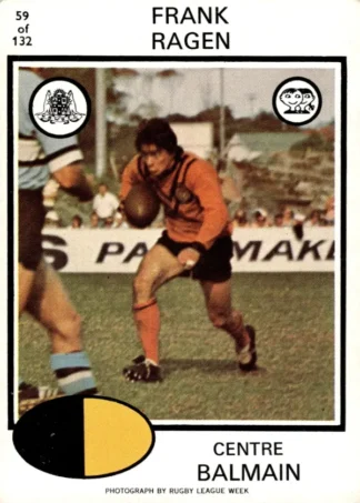 1975 Scanlens Brown Back Card - Base 059 Frank Ragan Balmain Tigers
