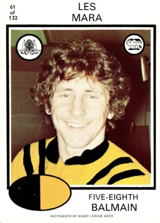 1975 Scanlens Common Card - Base 061 Les Mara Balmain Tigers