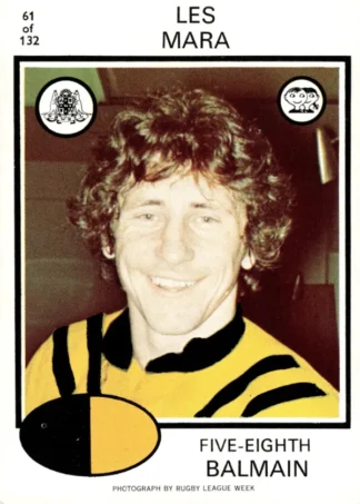 1975 Scanlens Brown Back Card - Base 061 Les Mara Balmain Tigers