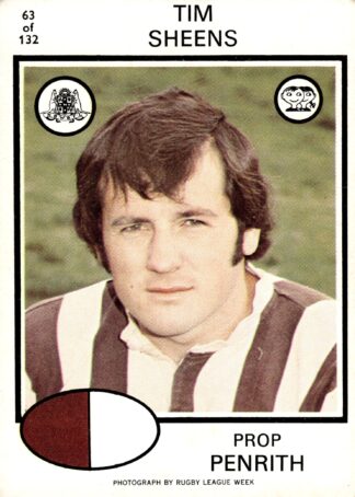1975 Scanlens Common Card - Base 063 Tim Sheens Penrith Panthers