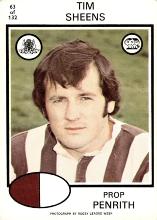 1975 Scanlens Brown Back Card - Base 063 Tim Sheens Penrith Panthers