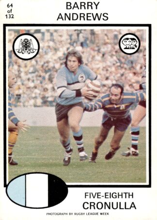 1975 Scanlens Common Card - Base 064 Barry Andrews Cronulla Sharks
