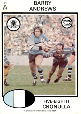1975 Scanlens Brown Back Card - Base 064 Barry Andrews Cronulla Sharks