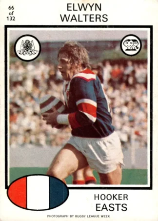 1975 Scanlens Brown Back Card - Base 066 Elwyn Walters Eastern Suburbs Roosters