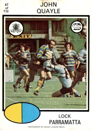 1975 Scanlens Brown Back Card - Base 067 John Quayle Parramatta Eels