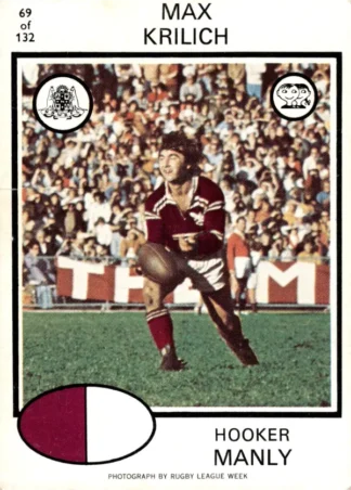 1975 Scanlens Brown Back Card - Base 069 Max Krilich Manly Sea Eagles