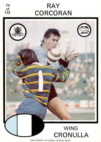 1975 Scanlens Common Card - Base 074 Ray Corcoran Cronulla Sharks