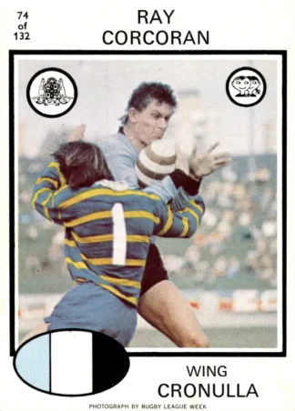 1975 Scanlens Brown Back Card - Base 074 Ray Corcoran Cronulla Sharks