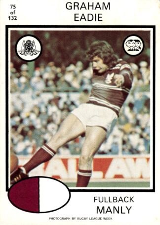 1975 Scanlens Common Card - Base 075 Graham Eadie Manly Sea Eagles