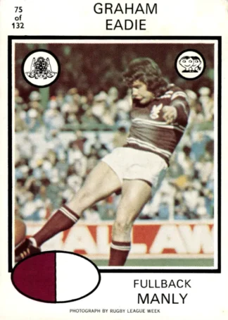 1975 Scanlens Brown Back Card - Base 075 Graham Eadie Manly Sea Eagles