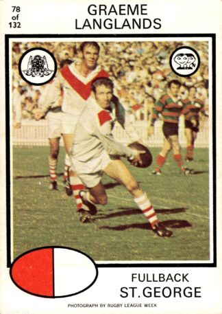 1975 Scanlens Common Card - Base 078 Graeme Langlands St George Dragons