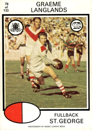 1975 Scanlens Brown Back Card - Base 078 Graeme Langlands St George Dragons