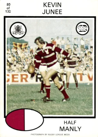 1975 Scanlens Brown Back Card - Base 080 Kevin Junee Manly Sea Eagles