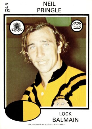1975 Scanlens Common Card - Base 081 Neil Pringle Balmain Tigers