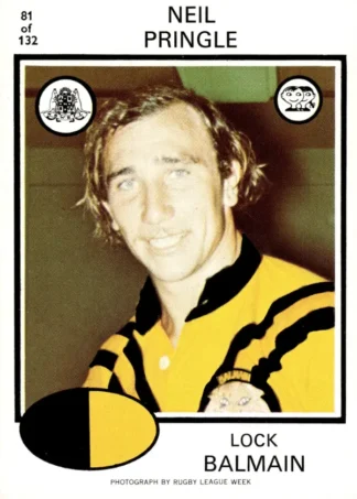 1975 Scanlens Brown Back Card - Base 081 Neil Pringle Balmain Tigers
