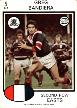 1975 Scanlens Brown Back Card - Base 083 Greg Banderia Eastern Suburbs Roosters