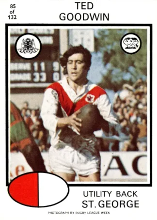 1975 Scanlens Brown Back Card - Base 085 Ted Goodwin St George Dragons