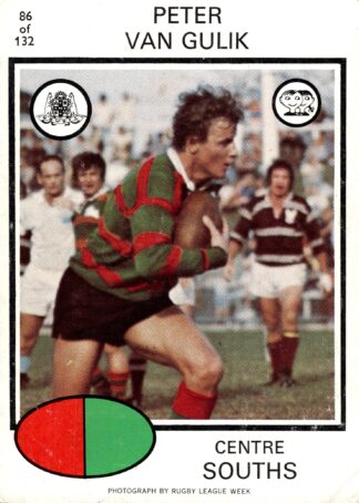 1975 Scanlens Common Card - Base 086 Peter Van Gulik South Sydney Rabbitohs