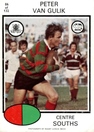 1975 Scanlens Brown Back Card - Base 086 Peter Van Gulik South Sydney Rabbitohs