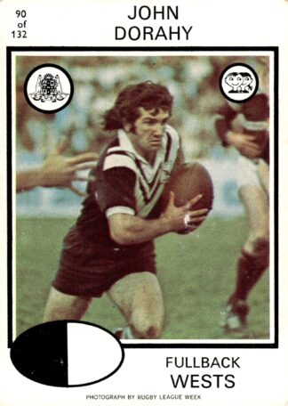 1975 Scanlens Common Card - Base 090 John Dorahy Western Suburbs Magpies