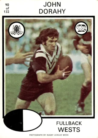 1975 Scanlens Brown Back Card - Base 090 John Dorahy Western Suburbs Magpies
