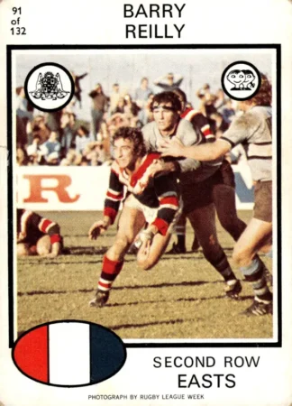 1975 Scanlens Brown Back Card - Base 091 Barry Reilly Eastern Suburbs Roosters