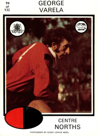 1975 Scanlens Brown Back Card - Base 094 George Varela North Sydney Bears