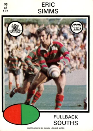 1975 Scanlens Brown Back Card - Base 095 Eric Simms South Sydney Rabbitohs