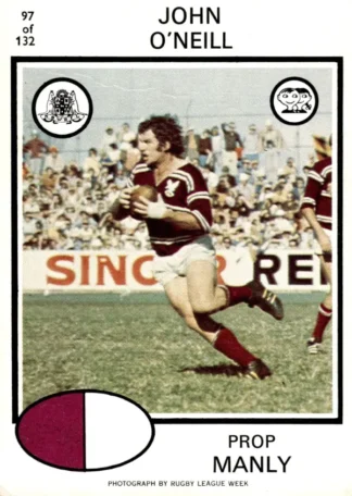 1975 Scanlens Brown Back Card - Base 097 John O'Neill Manly Sea Eagles