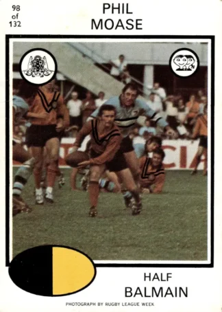 1975 Scanlens Brown Back Card - Base 098 Phil Moase Balmain Tigers