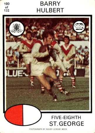 1975 Scanlens Brown Back Card - Base 100 Barry Hulbert St George Dragons