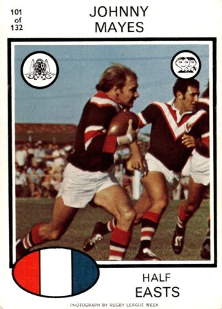 1975 Scanlens Common Card - Base 101 Johnny Mayes Eastern Suburbs Roosters