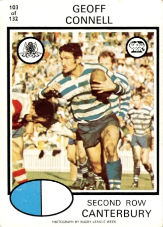 1975 Scanlens Brown Back Card - Base 103 Geoff Connell Canterbury Berries