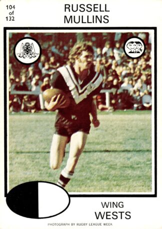 1975 Scanlens Common Card - Base 104 Russell Mullins Western Suburbs Magpies