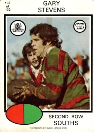 1975 Scanlens Brown Back Card - Base 105 Gary Stevens South Sydney Rabbitohs