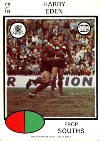 1975 Scanlens Brown Back Card - Base 110 Harry Eden South Sydney Rabbitohs