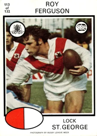 1975 Scanlens Brown Back Card - Base 113 Roy Ferguson St George Dragons