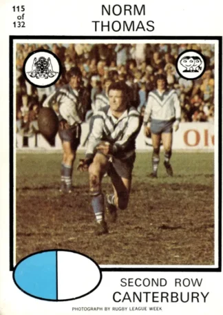 1975 Scanlens Brown Back Card - Base 115 Norm Thomas Canterbury Berries
