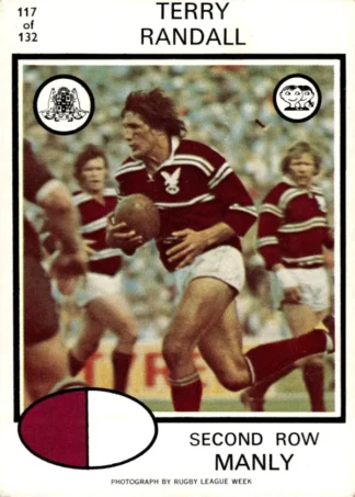 1975 Scanlens Brown Back Card - Base 117 Terry Randall Manly Sea Eagles