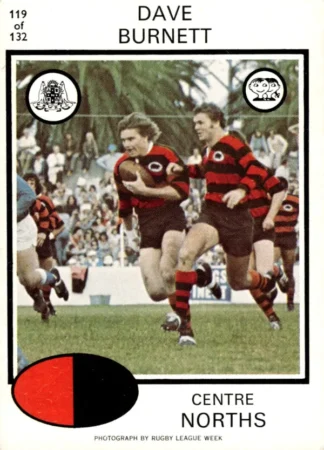 1975 Scanlens Brown Back Card - Base 119 Dave Burnett North Sydney Bears