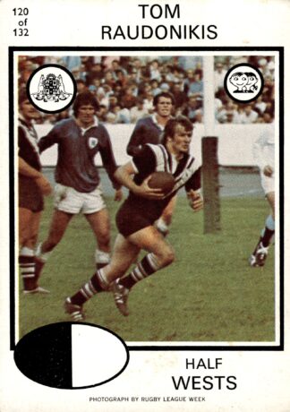 1975 Scanlens Common Card - Base 120 Tom Raudonikis Western Suburbs Magpies