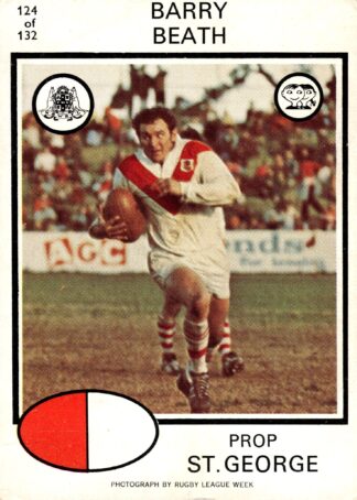 1975 Scanlens Common Card - Base 124 Barry Beath St George Dragons