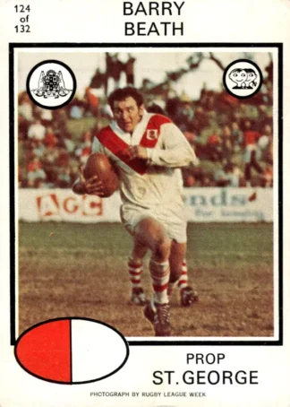 1975 Scanlens Brown Back Card - Base 124 Barry Beath St George Dragons