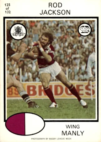 1975 Scanlens Brown Back Card - Base 125 Rod Jackson Manly Sea Eagles