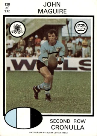 1975 Scanlens Brown Back Card - Base 128 John Maguire Cronulla Sharks