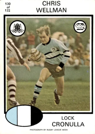 1975 Scanlens Brown Back Card - Base 130 Chris Wellman Cronulla Sharks