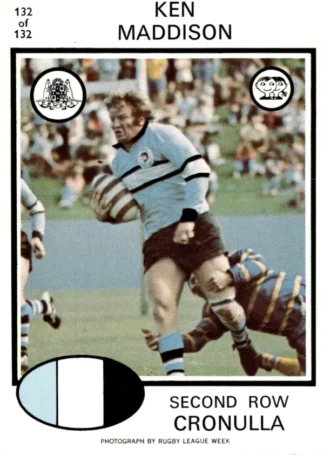 1975 Scanlens Brown Back Card - Base 132 Ken Maddison Cronulla Sharks