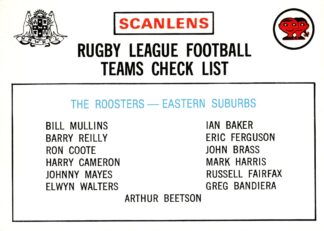 1975 Scanlens Common Card - Checklist 04 Eastern Suburbs Roosters