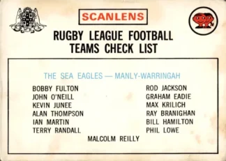 1975 Scanlens Brown Back Card - Checklist 05 Manly Sea Eagles