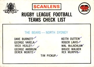 1975 Scanlens Common Card - Checklist 07 North Sydney Bears
